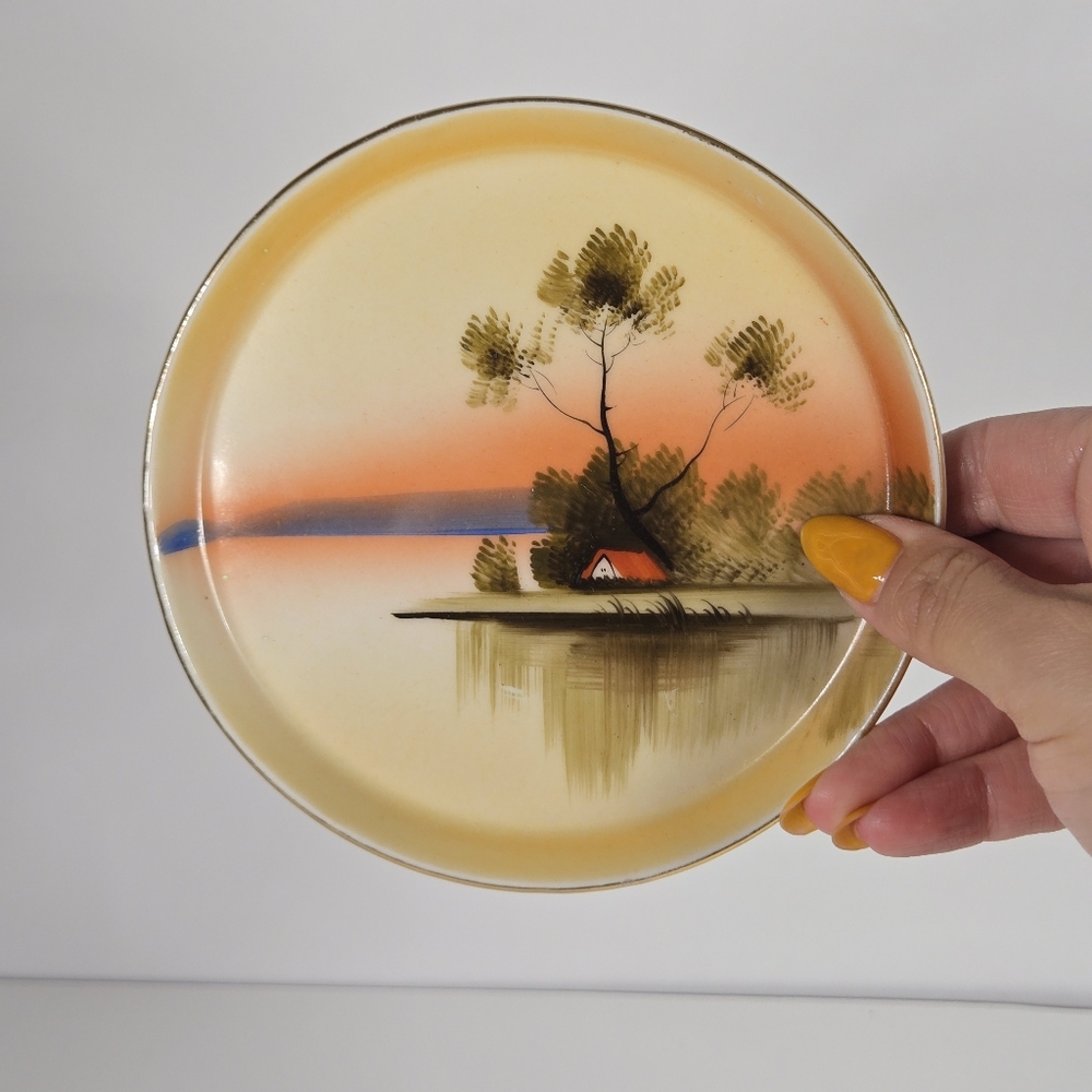 Antique Porcelain Made In Japan Tree In The Meadow Trinket Dish Catchall Japan - Picture 15 of 17